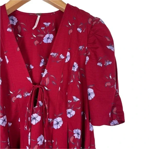 Free People Adelle Floral Printed Tunic Mini Dress Red Size Medium - Picture 2 of 3